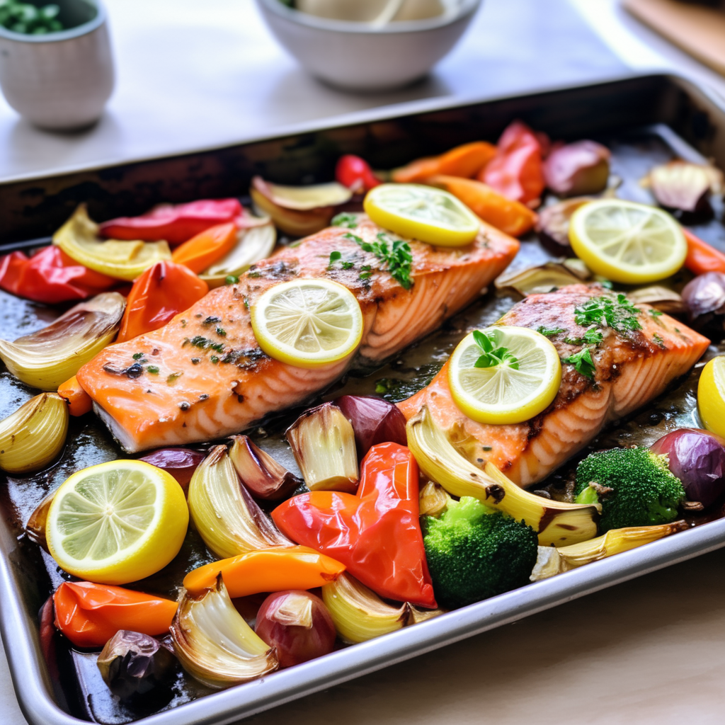 Sheet Pan Lemon Garlic Salmon with Roasted Vegetables